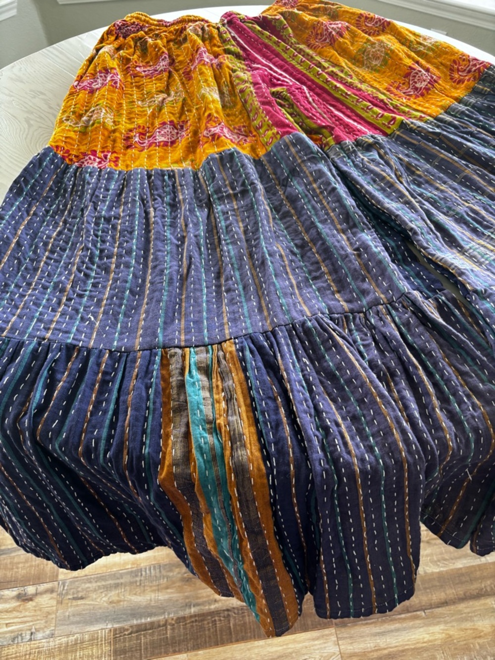 Kantha Patchwork Boho Pants - Multicolor-Fits Size M/L - Picture 4 of 7